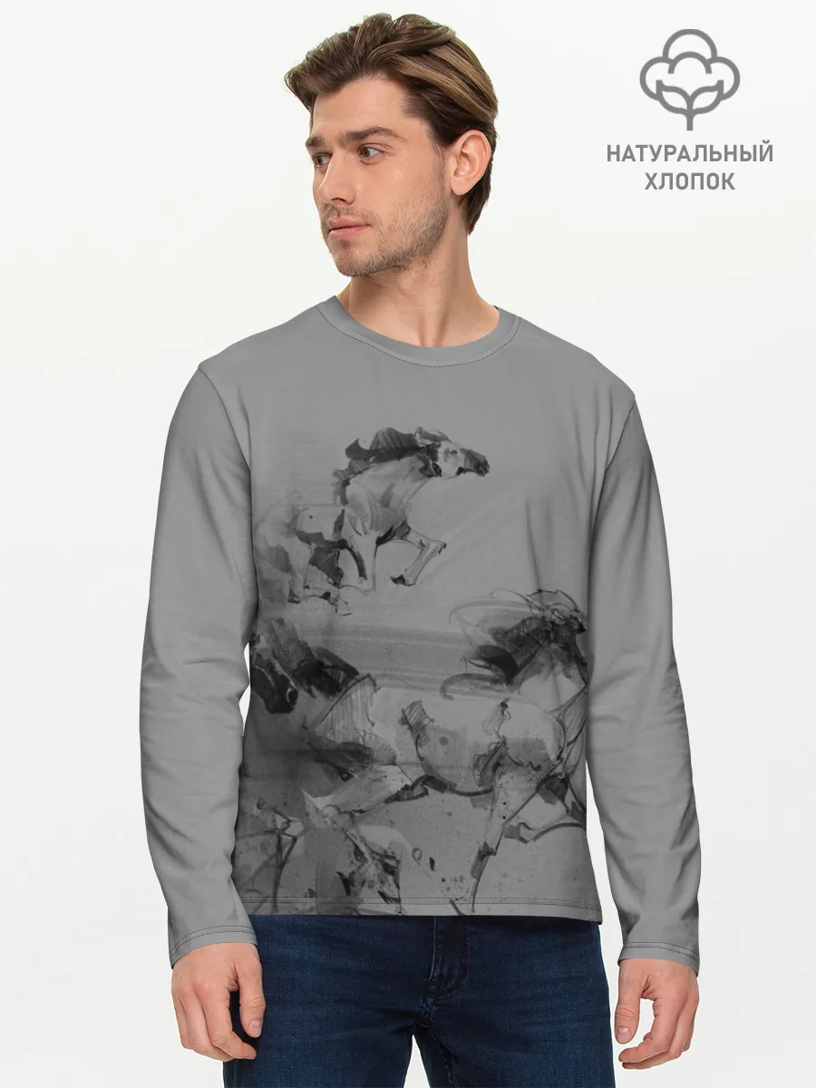 Мужской лонгслив базовый / кони