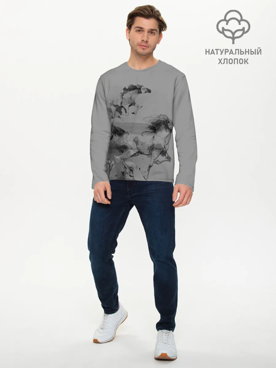 Мужской лонгслив базовый / кони