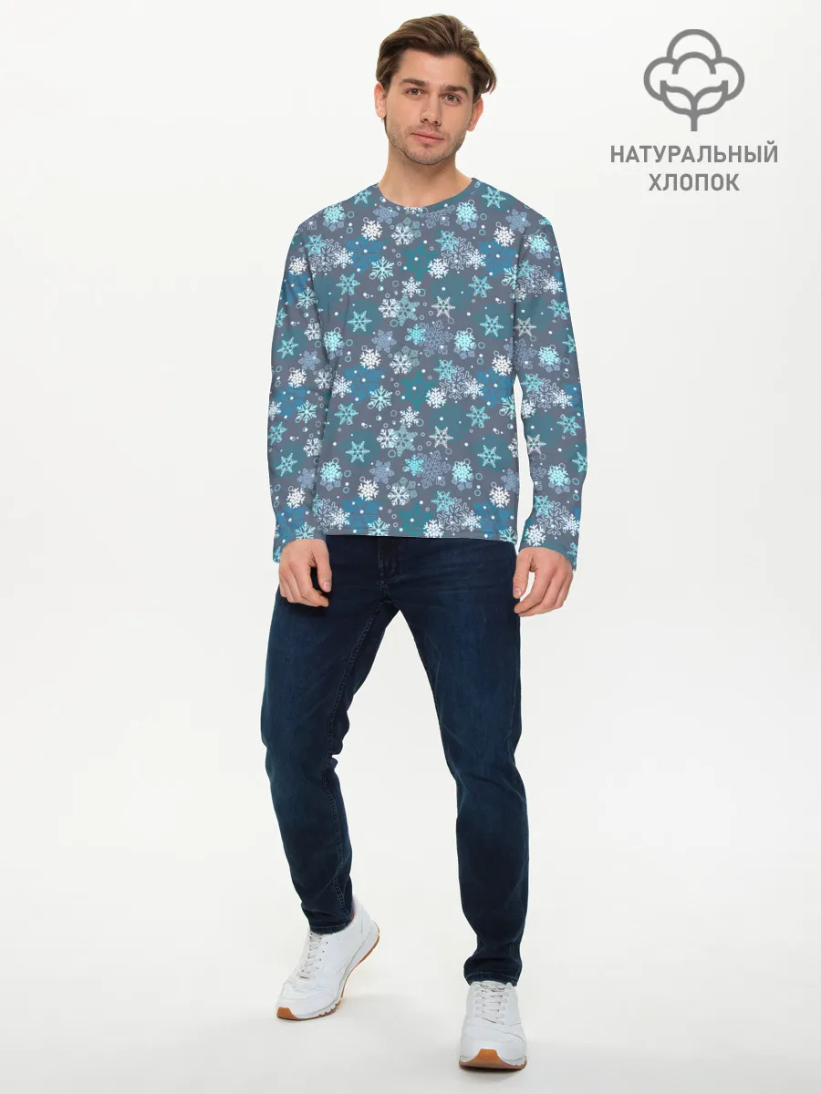 Мужской лонгслив базовый / Снежинки