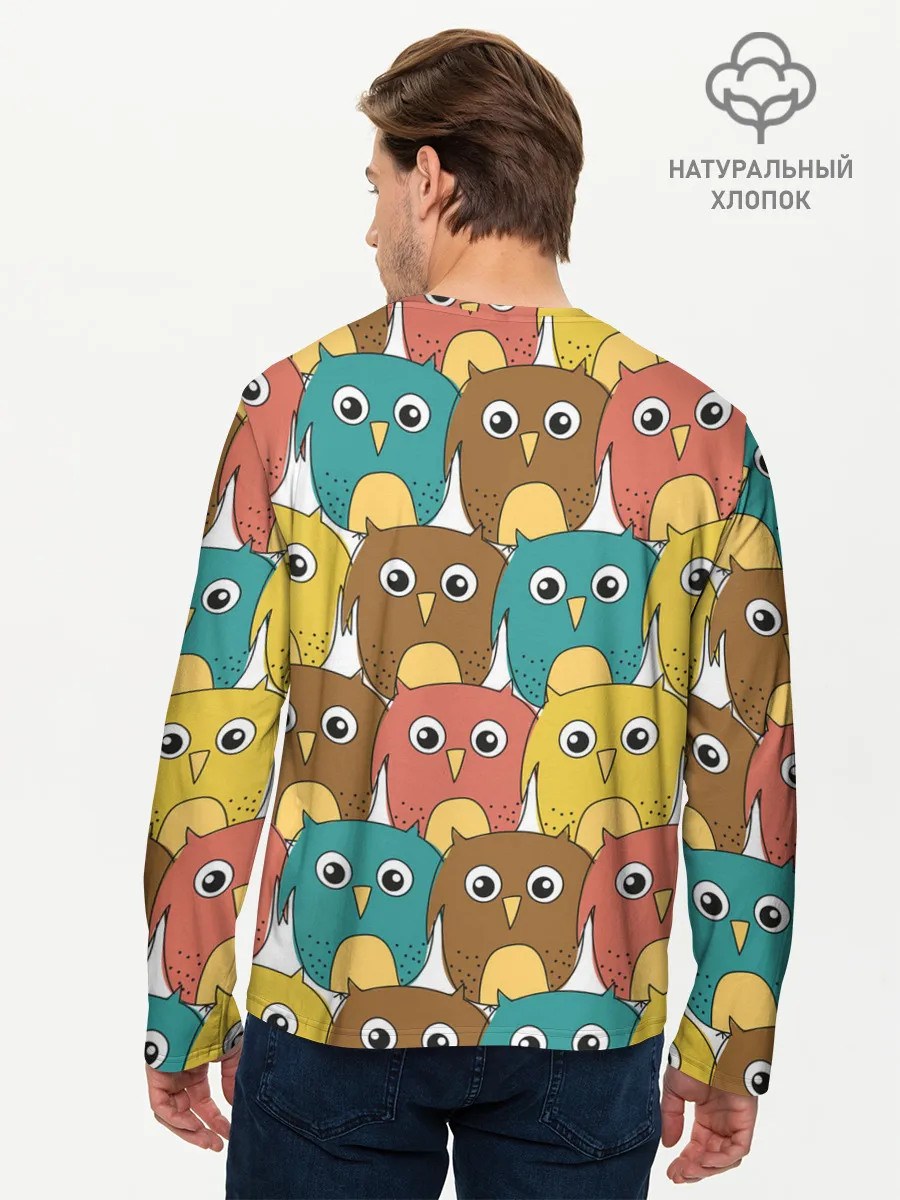 Мужской лонгслив базовый / Разноцветные совы