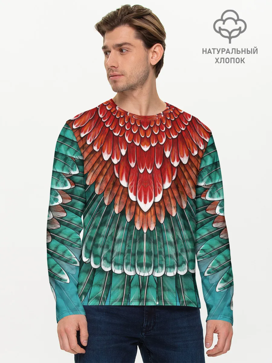 Мужской лонгслив базовый / Оперение зимородка