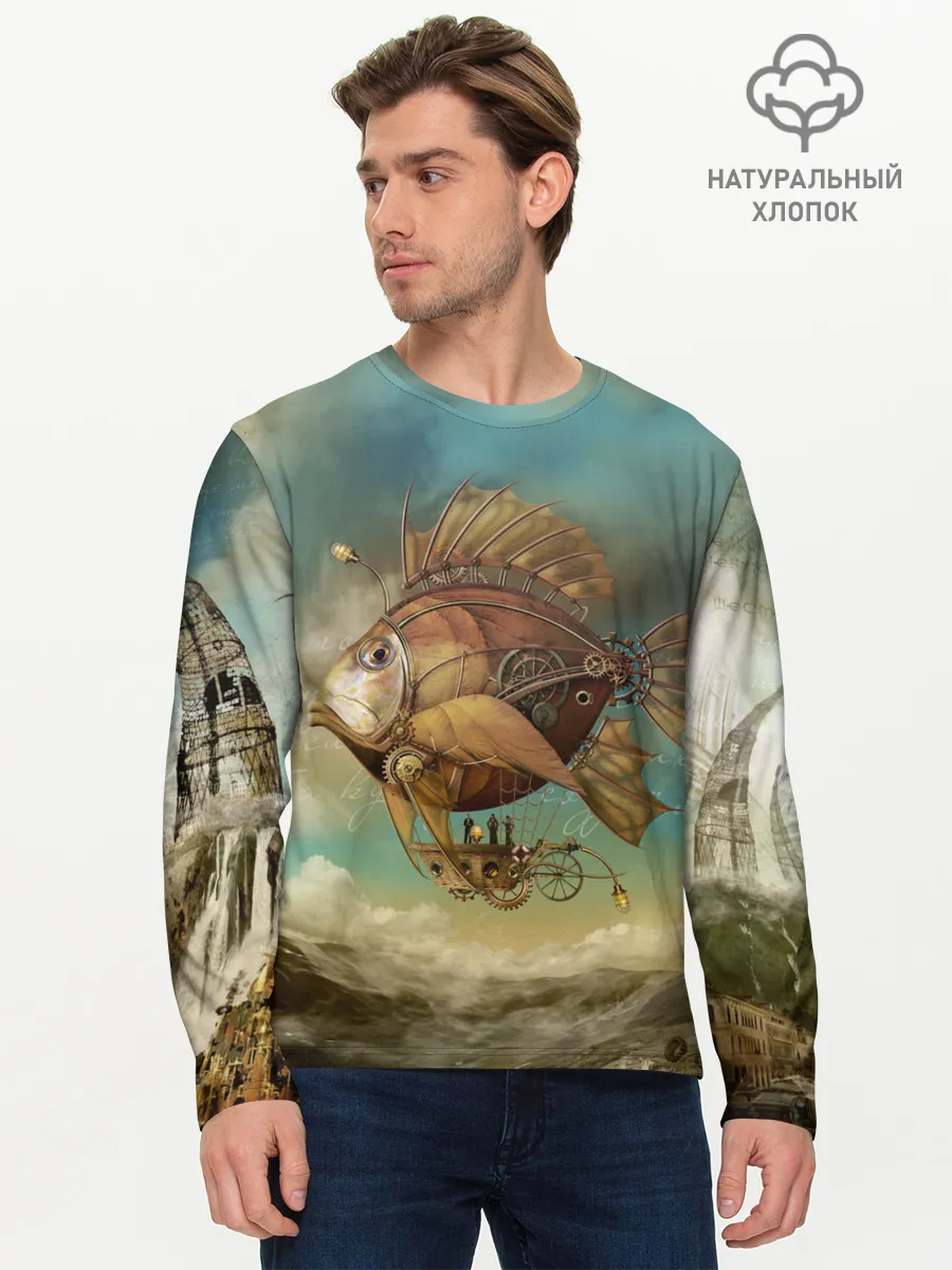 Мужской лонгслив базовый / Рыба-дирижабль