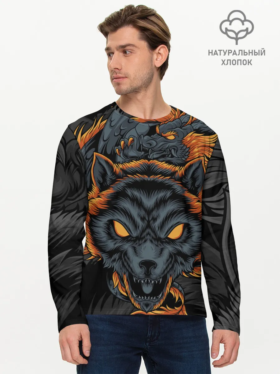 Мужской лонгслив базовый / Волк и дракон