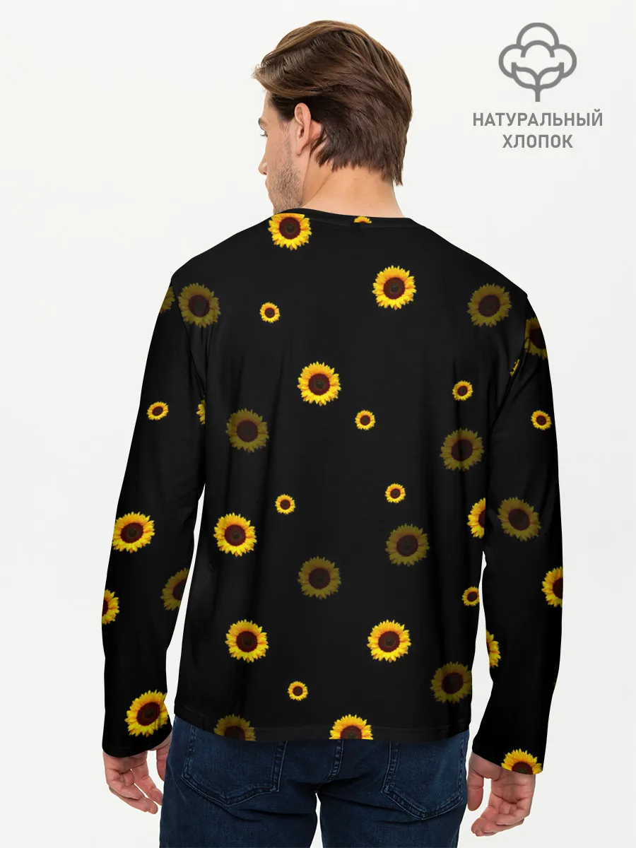 Мужской лонгслив базовый / Череп и подсолнухи