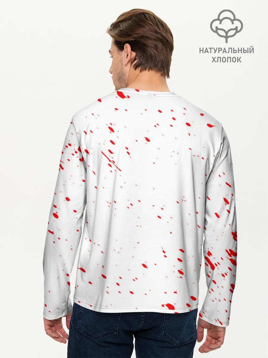 Мужской лонгслив базовый / Логотип черный клевер с голубыми брызгами