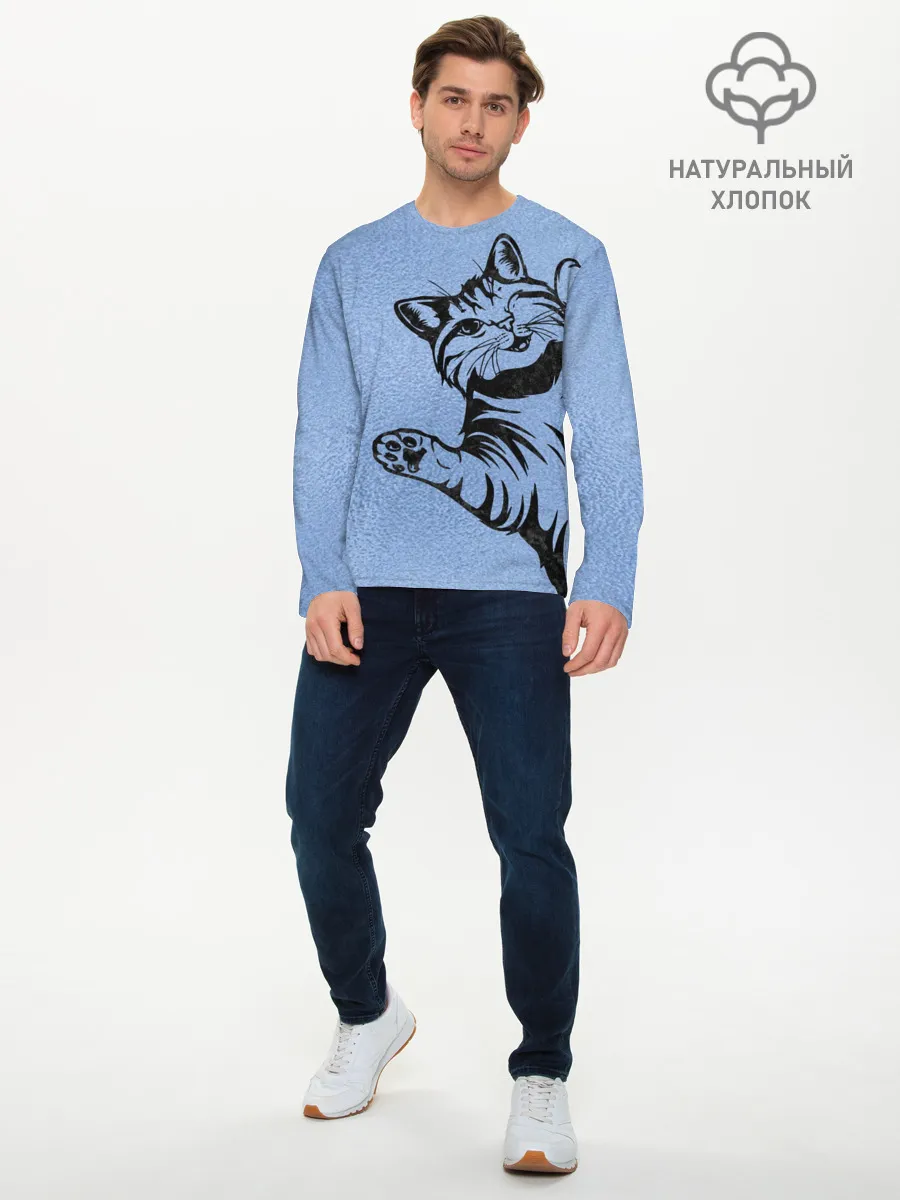 Мужской лонгслив базовый / Улыбающийся кот