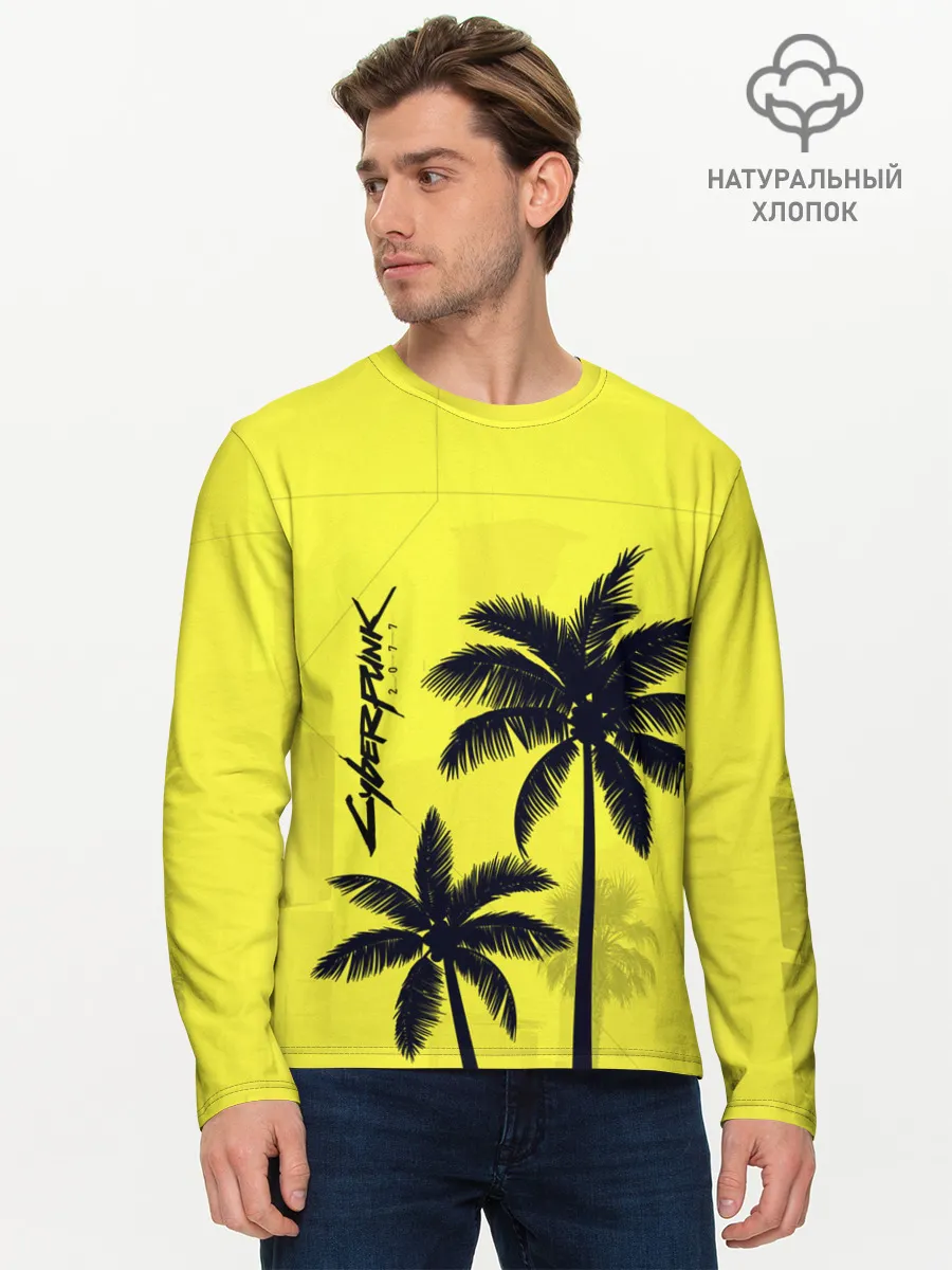 Мужской лонгслив базовый / Cyberpunk 2077 - Пальмы