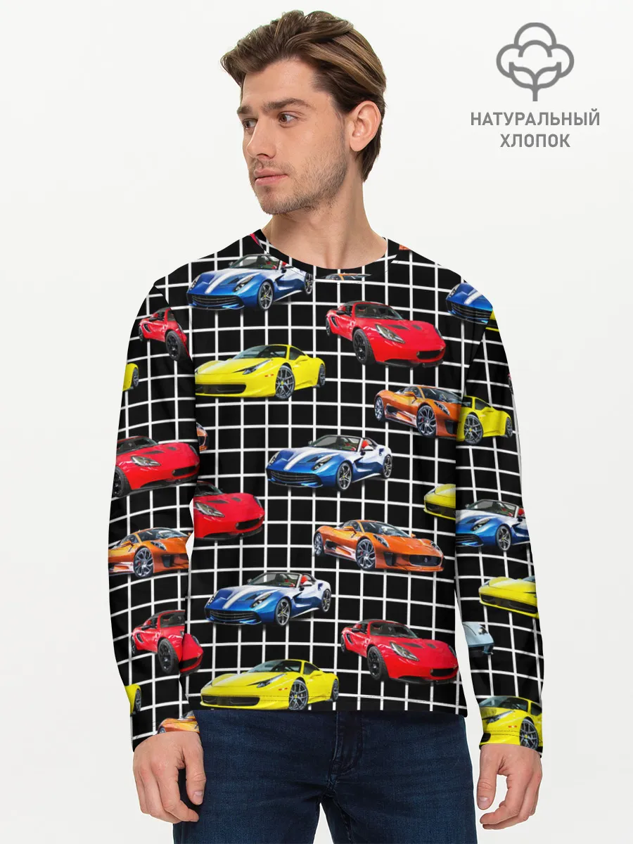 Мужской лонгслив базовый / Гоночные тачки