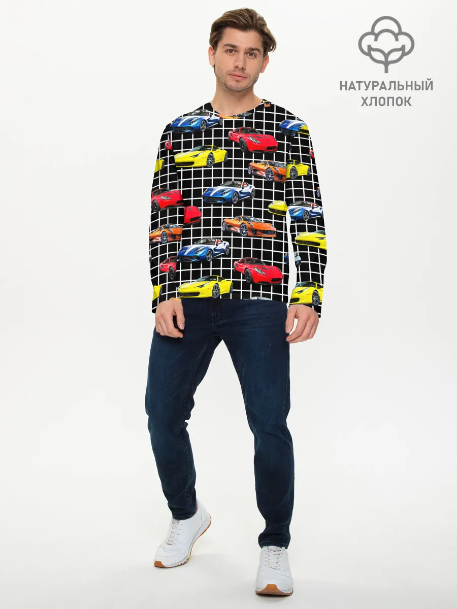 Мужской лонгслив базовый / Гоночные тачки