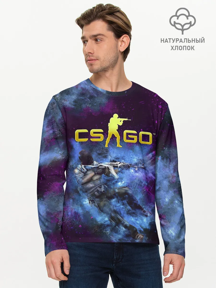 Мужской лонгслив базовый / CS GO Blue smoke