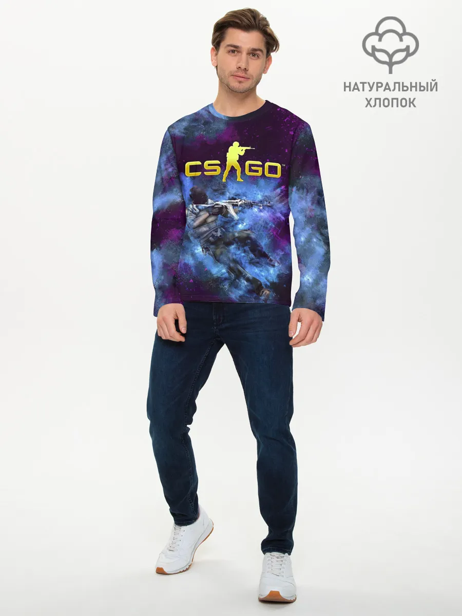 Мужской лонгслив базовый / CS GO Blue smoke