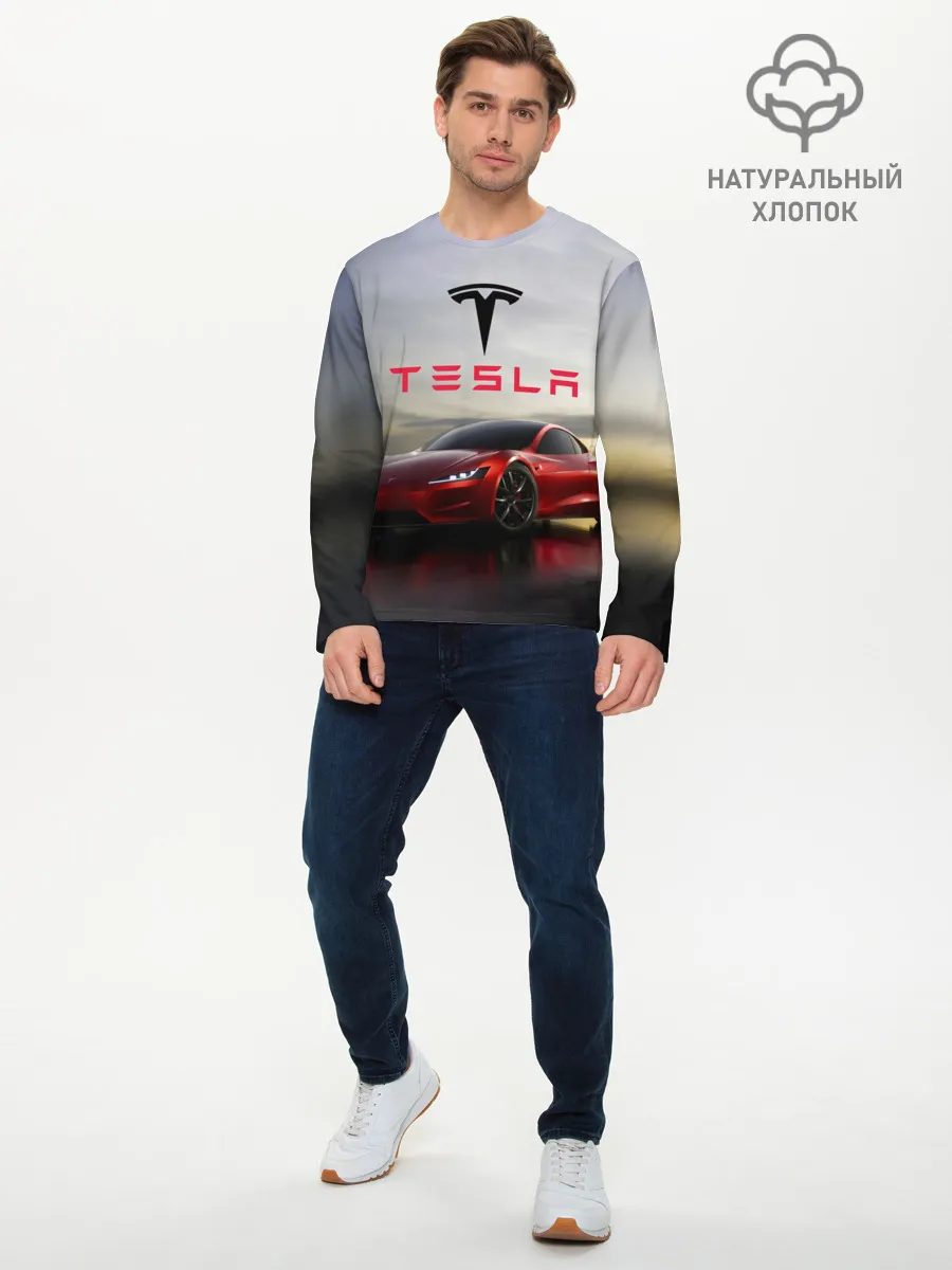 Мужской лонгслив базовый / Tesla Roadster
