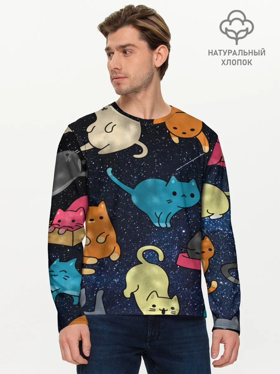 Мужской лонгслив базовый / Космические котики