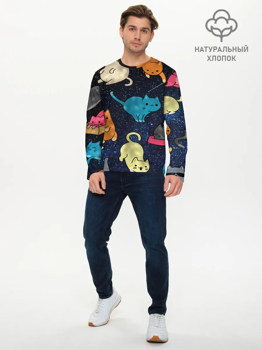 Мужской лонгслив базовый / Космические котики