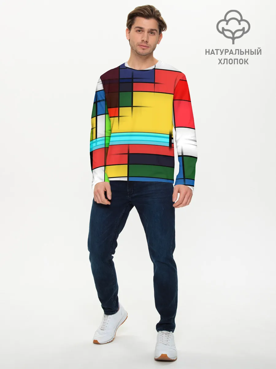 Мужской лонгслив базовый / абстрактные фигуры цвета