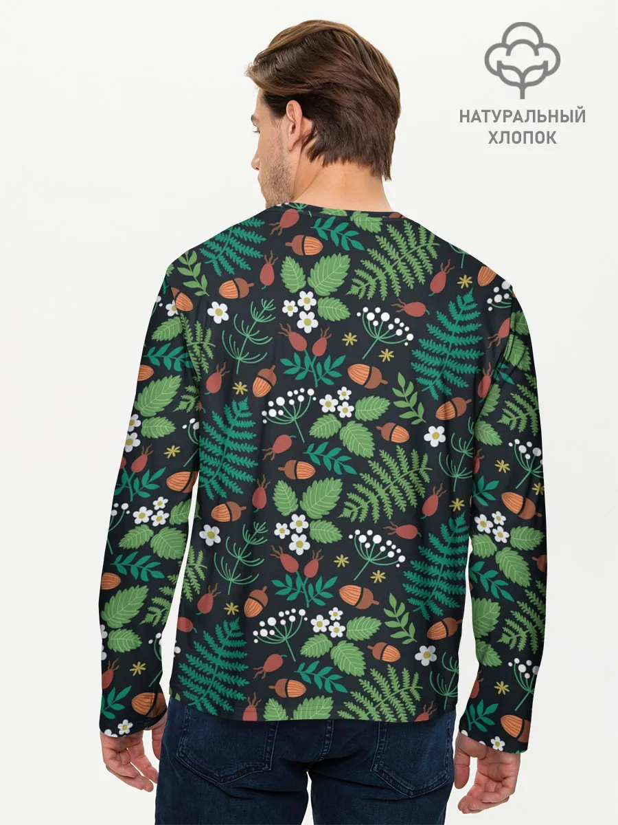 Мужской лонгслив базовый / Лесные листочки цветочки