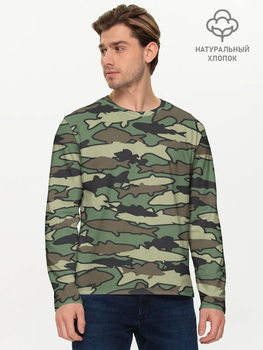 Мужской лонгслив базовый / Камуфляж акулы
