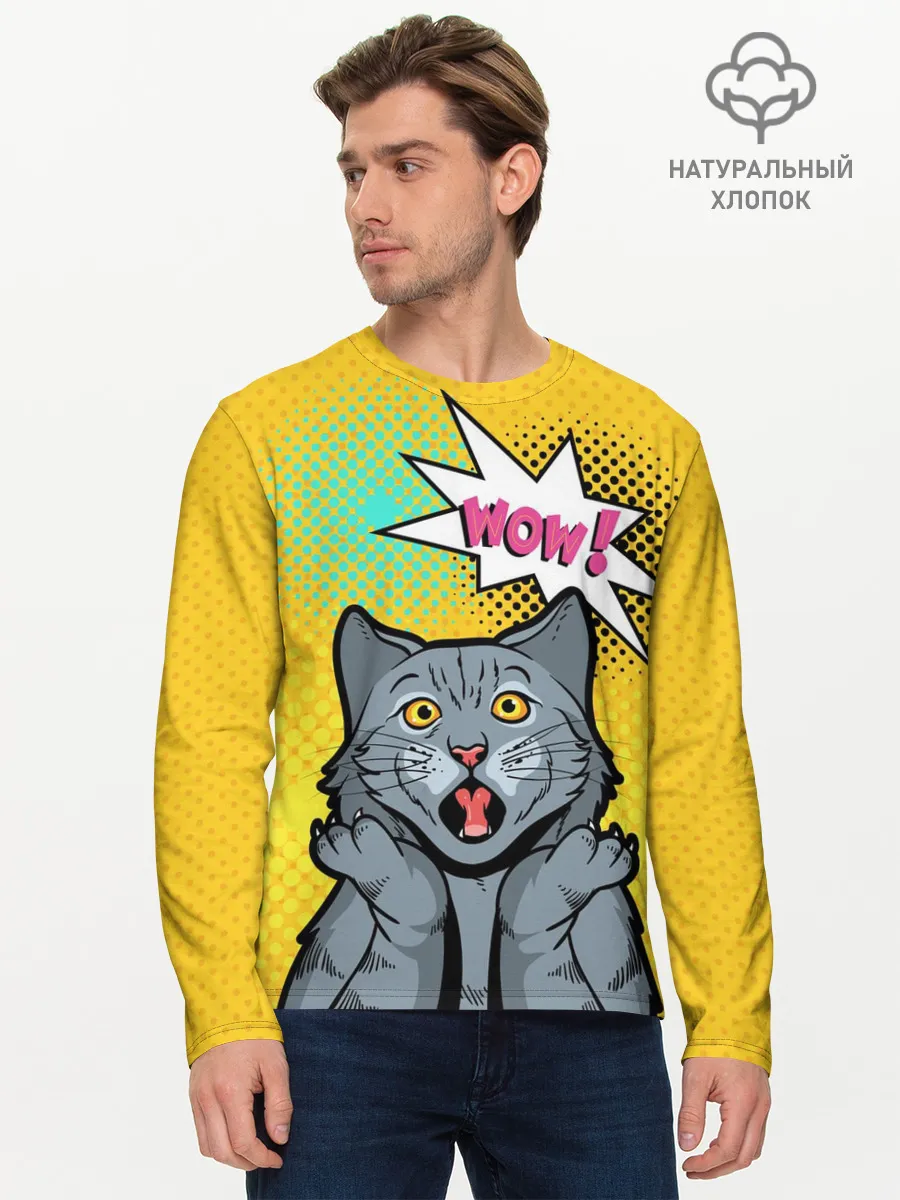 Мужской лонгслив базовый / Pop Art Cat | Wow