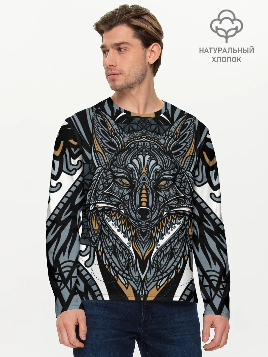 Мужской лонгслив базовый / Рисунок лиса