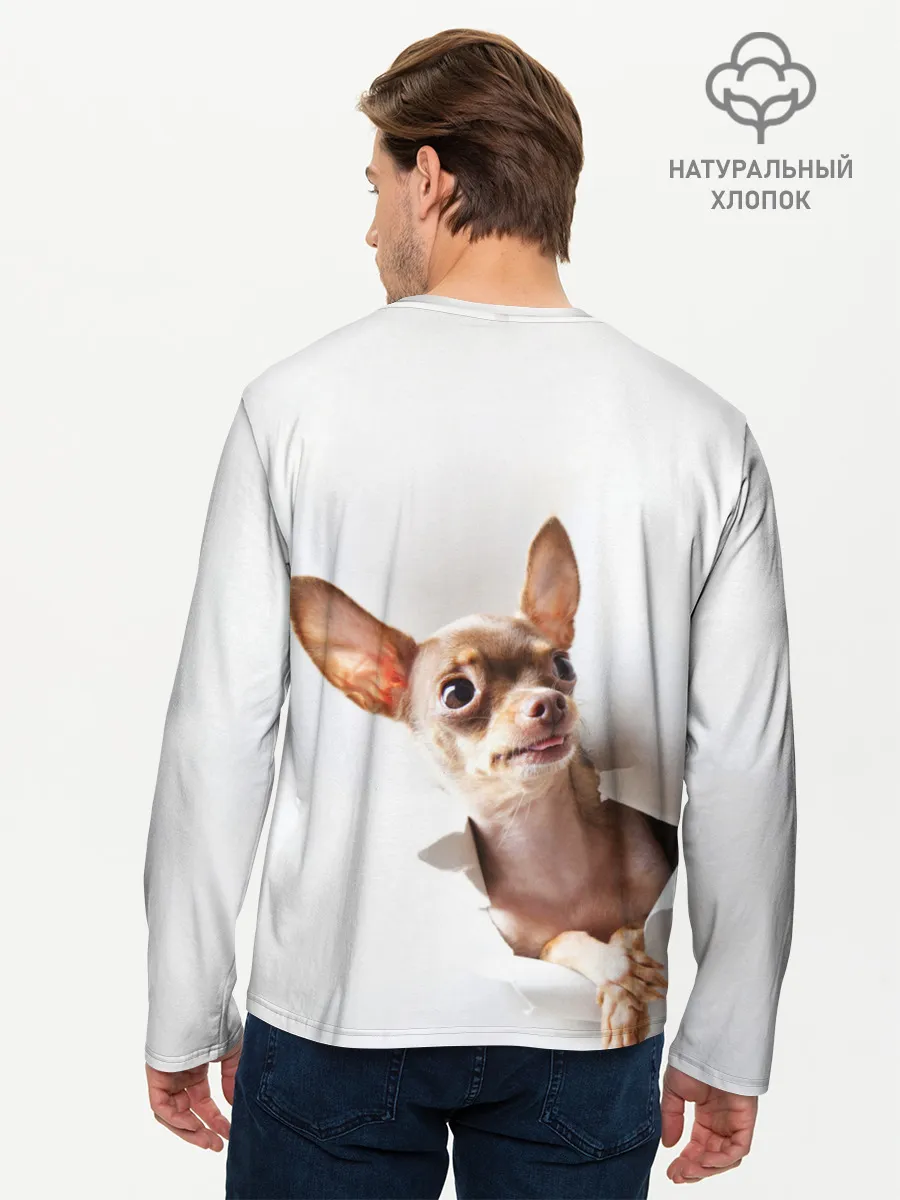 Мужской лонгслив базовый / Чихуахуа из бумаги вылазит