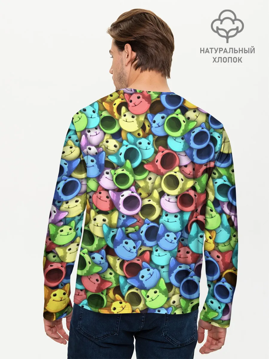Мужской лонгслив базовый / Цветные Поп Котики