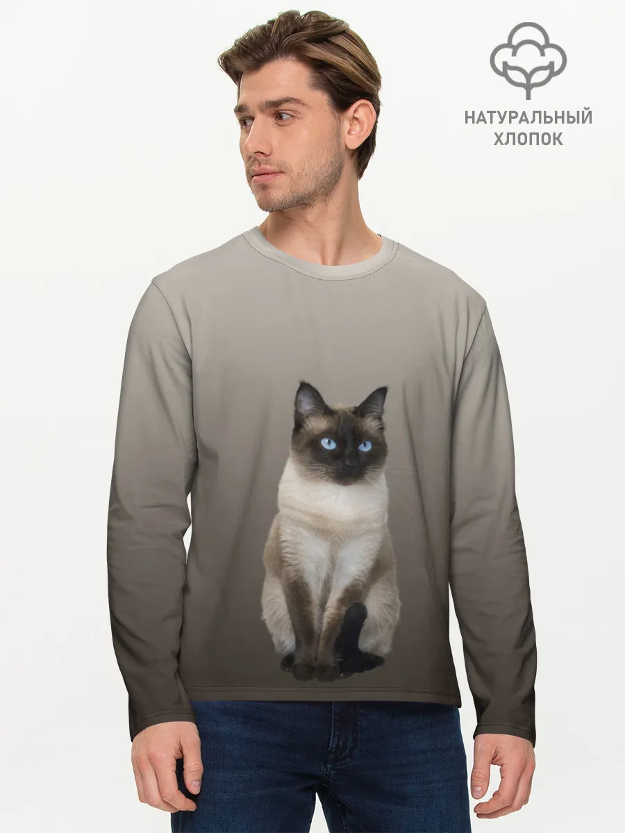 Мужской лонгслив базовый / Сиамский кот голубые глаза