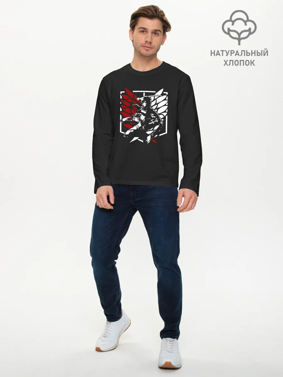 Мужской лонгслив базовый / Mikasa лого на черном