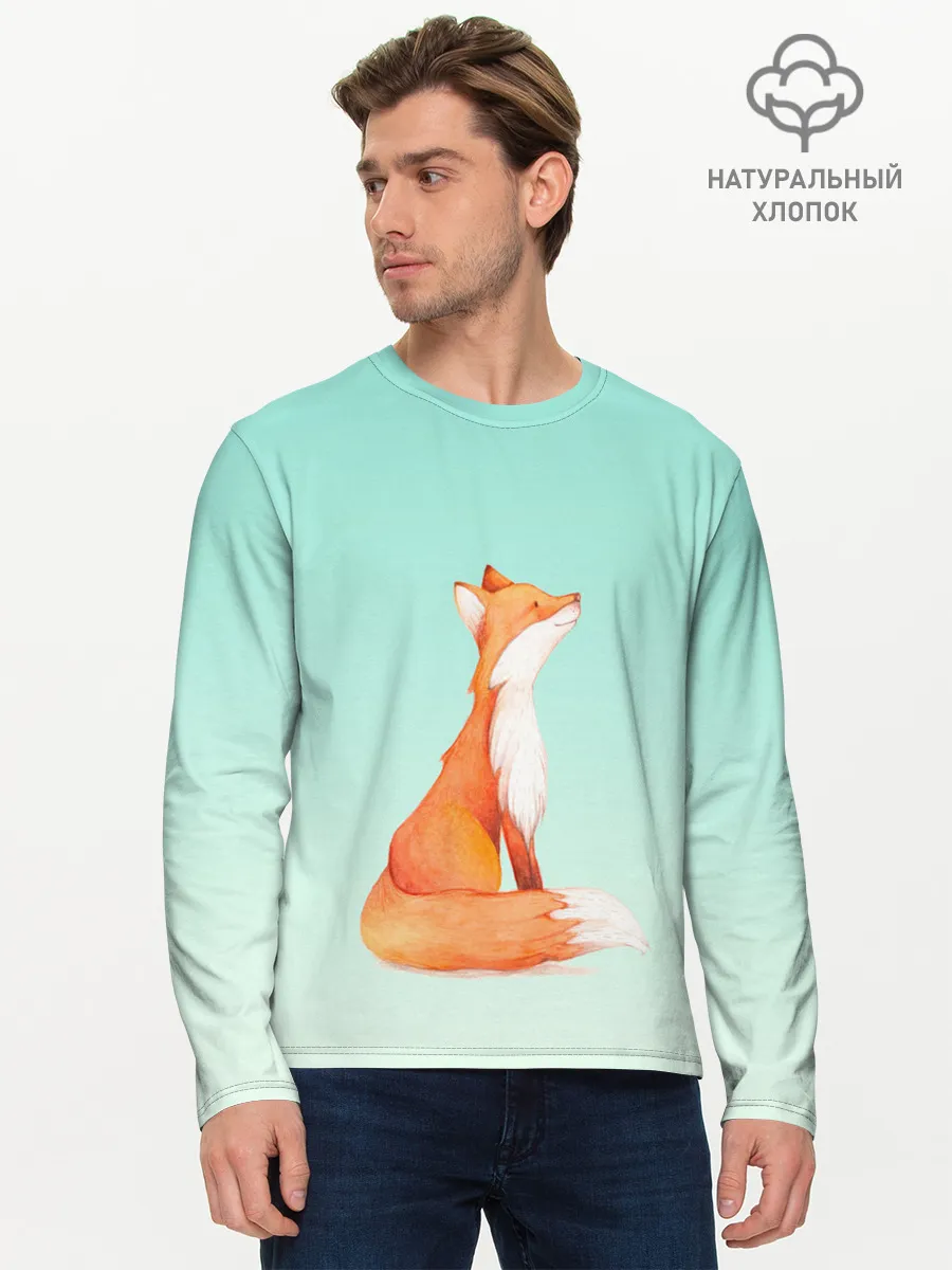 Мужской лонгслив базовый / нарисованный лисенок