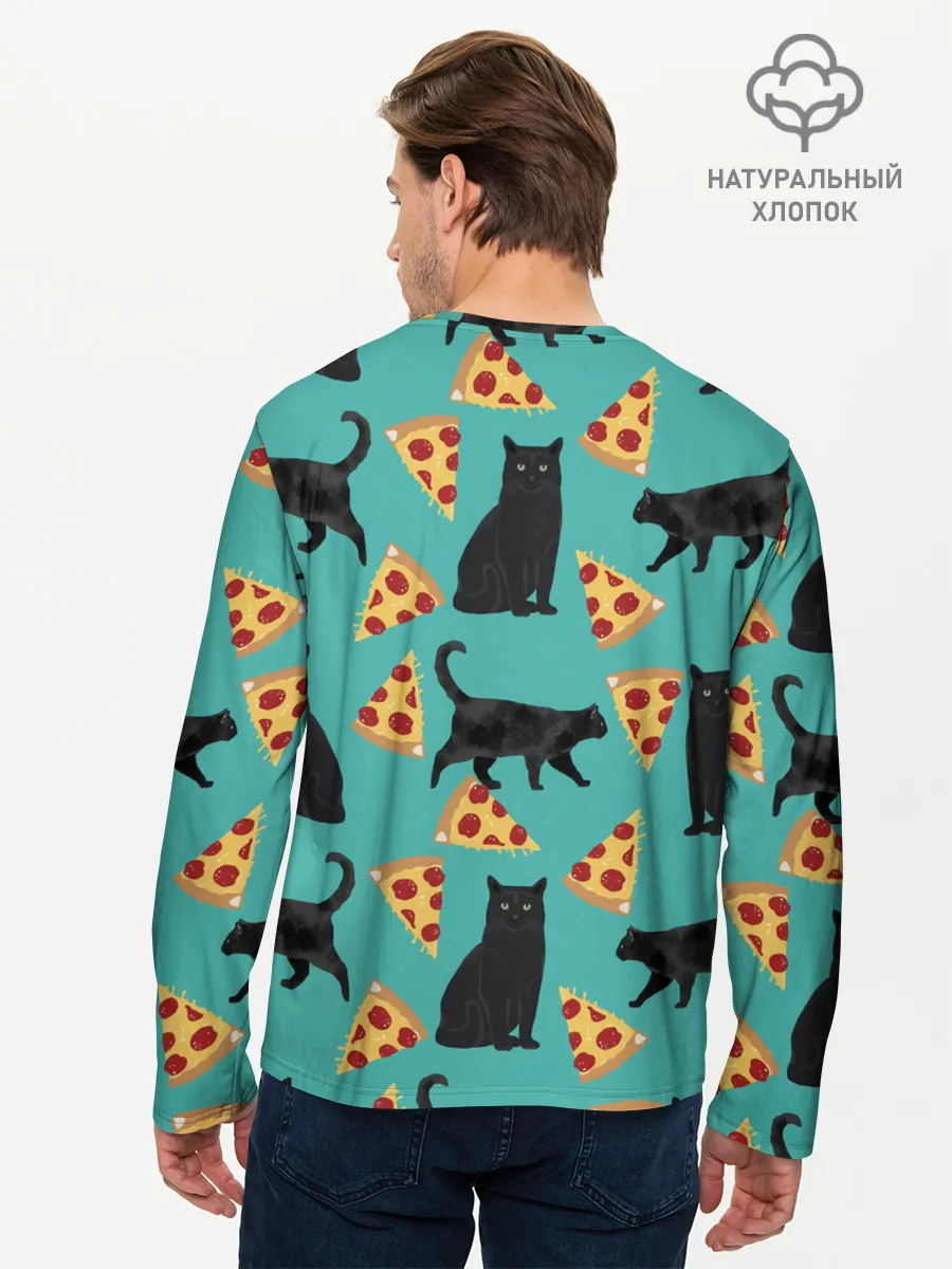 Мужской лонгслив базовый / Котики и Пиццы