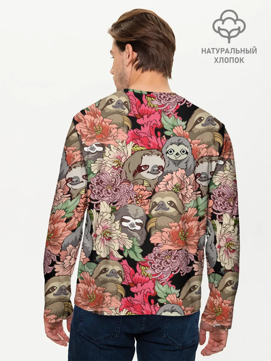 Мужской лонгслив базовый / Ленивец & Цветочки