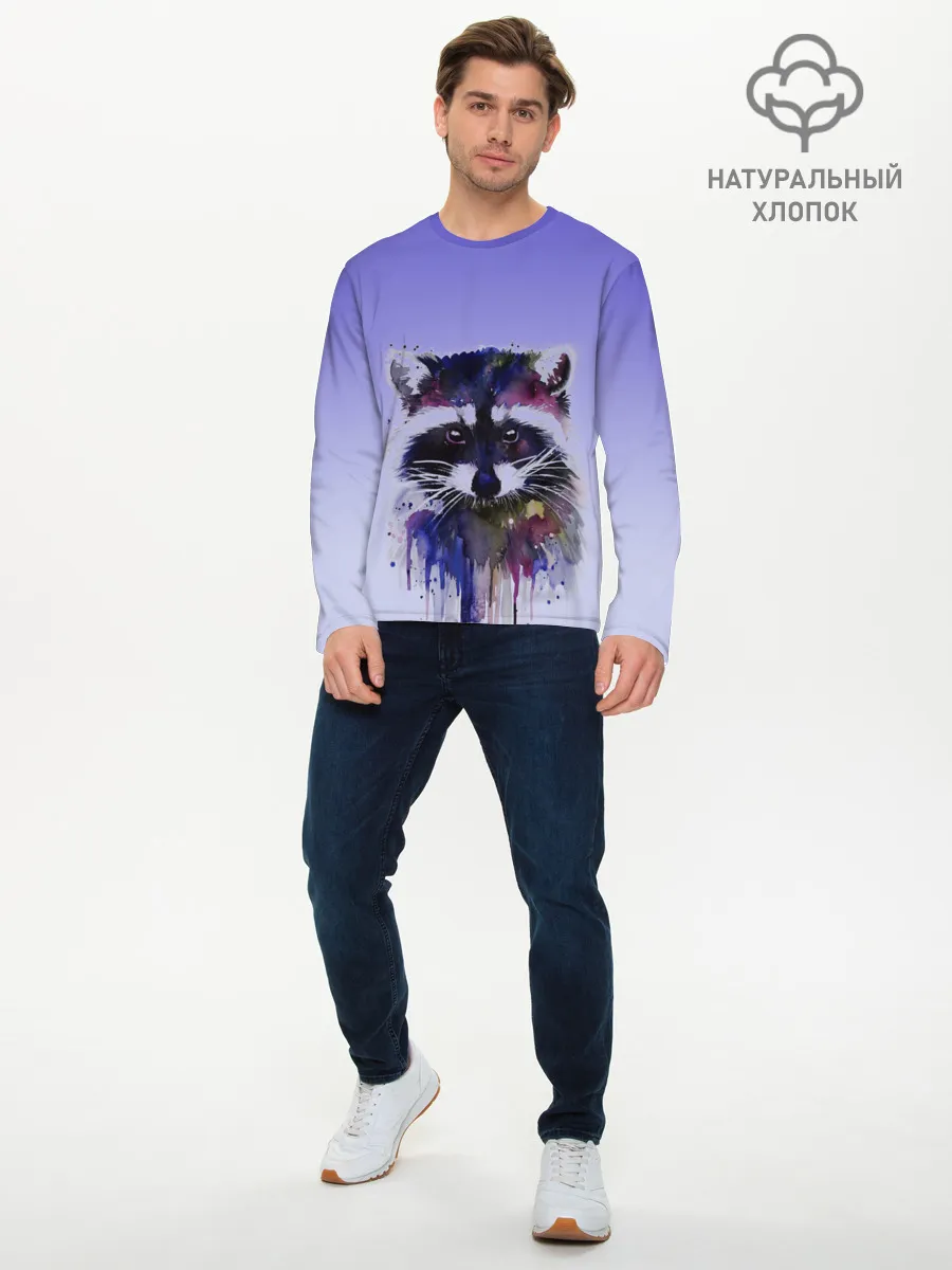 Мужской лонгслив базовый / енот акварелью потеки