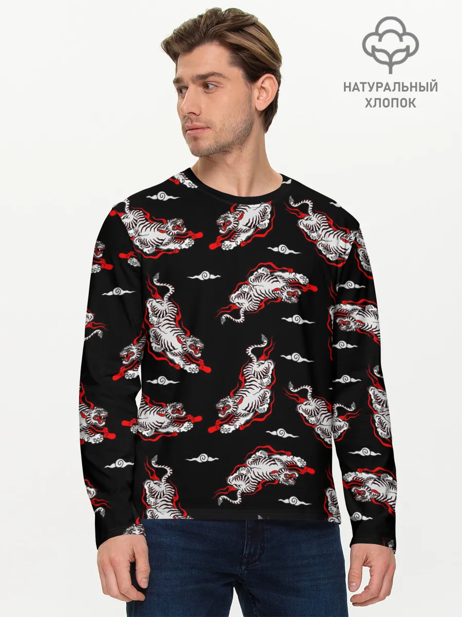 Мужской лонгслив базовый / Японский стиль - тигры