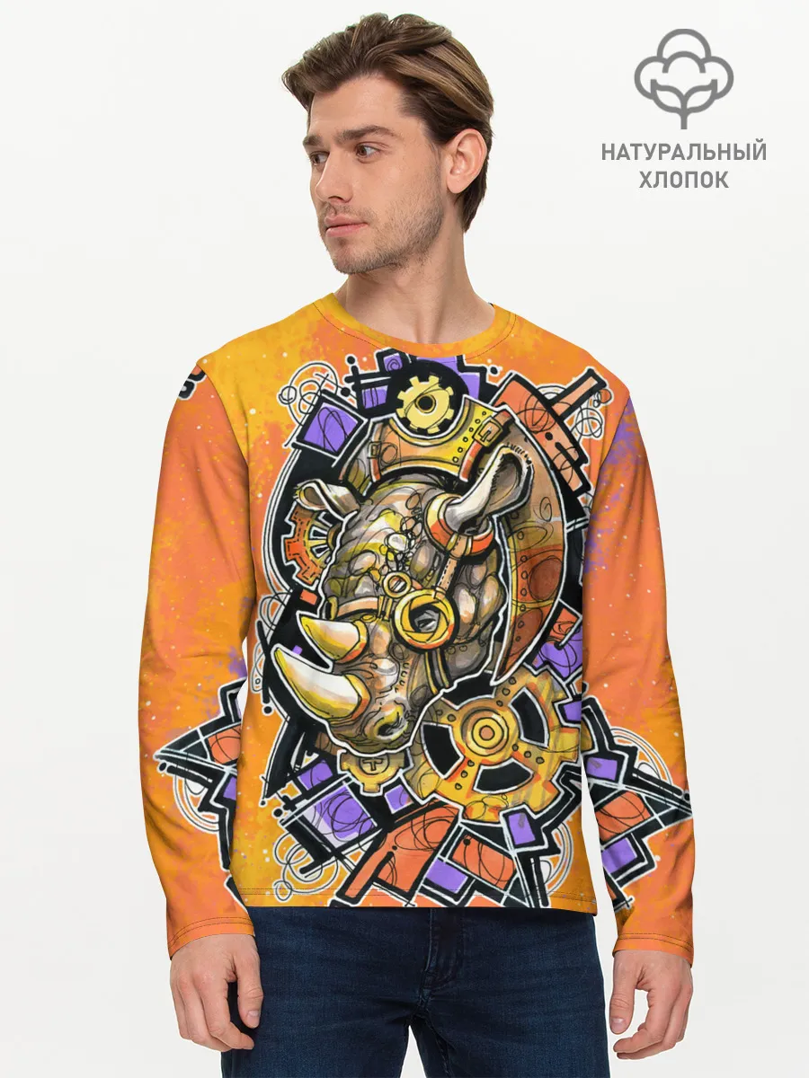 Мужской лонгслив базовый / Стимпанк Носорог - Rhino