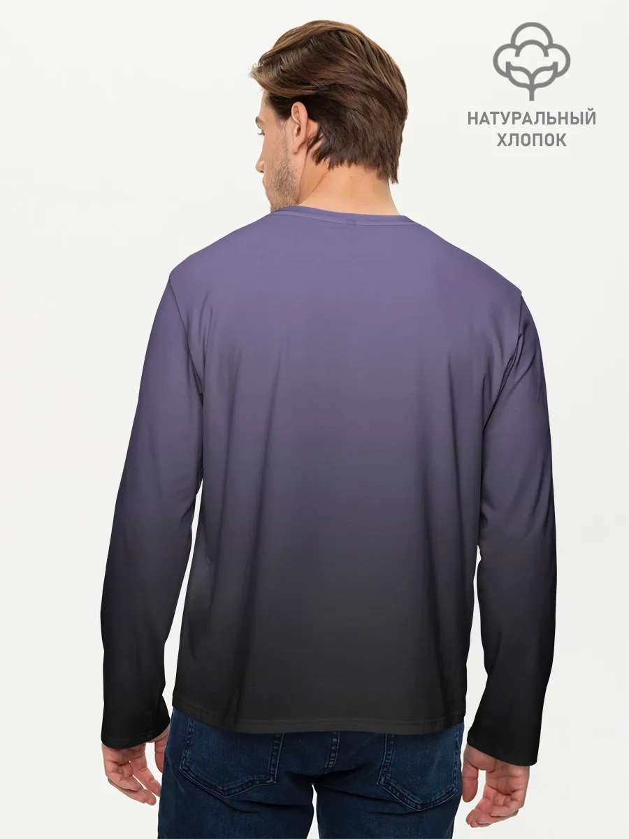 Мужской лонгслив базовый / черный кот на фиолетовом