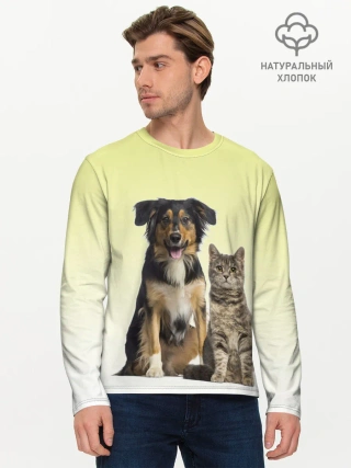 Мужской лонгслив базовый / кошка и собака друзья