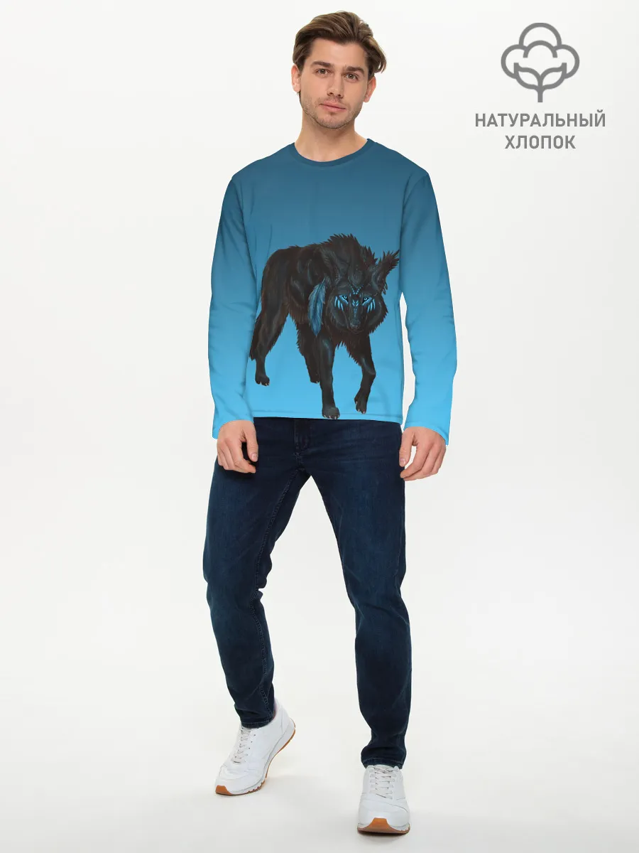 Мужской лонгслив базовый / черный дух волка