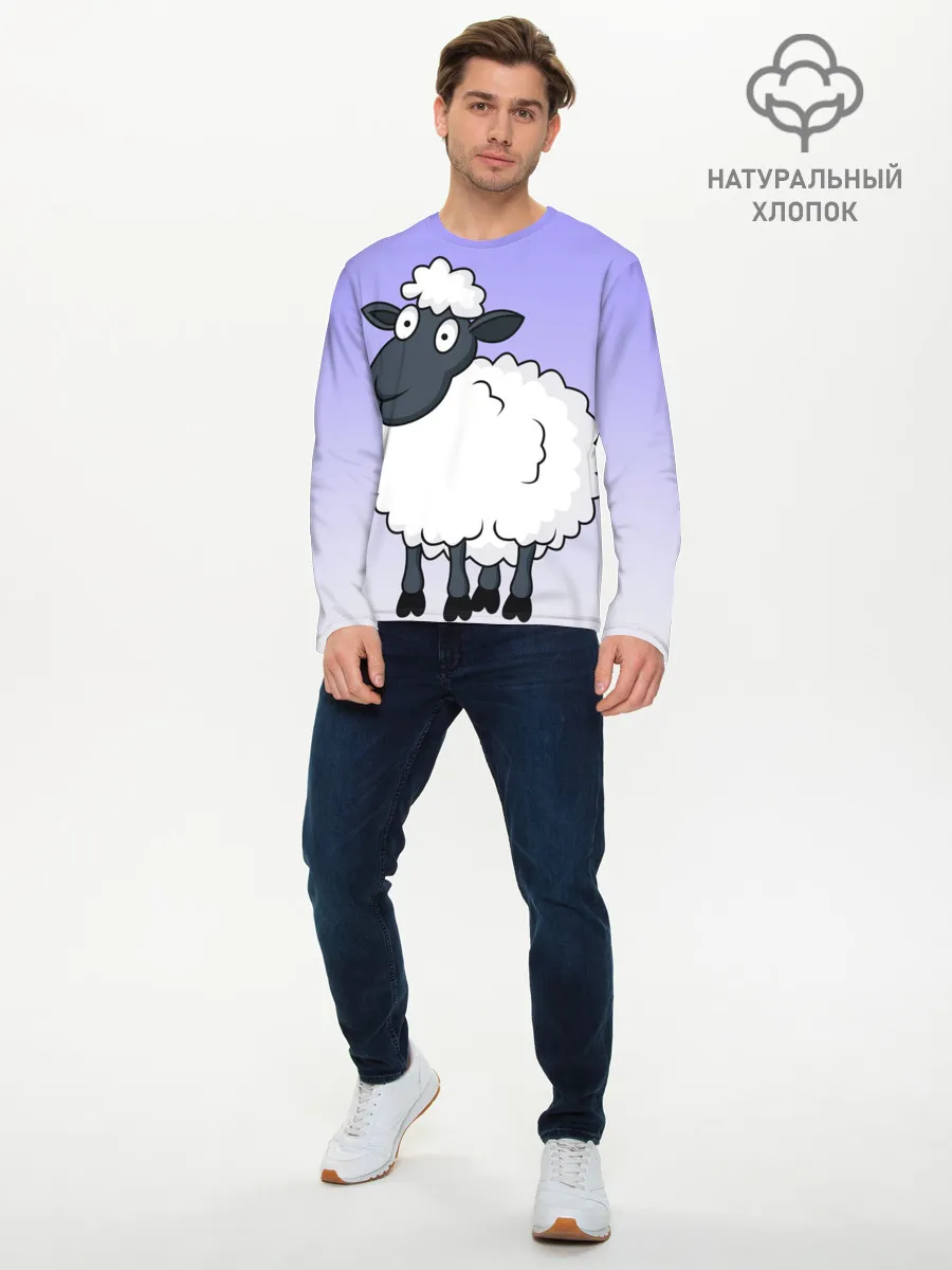 Мужской лонгслив базовый / Нарисованный милый барашек