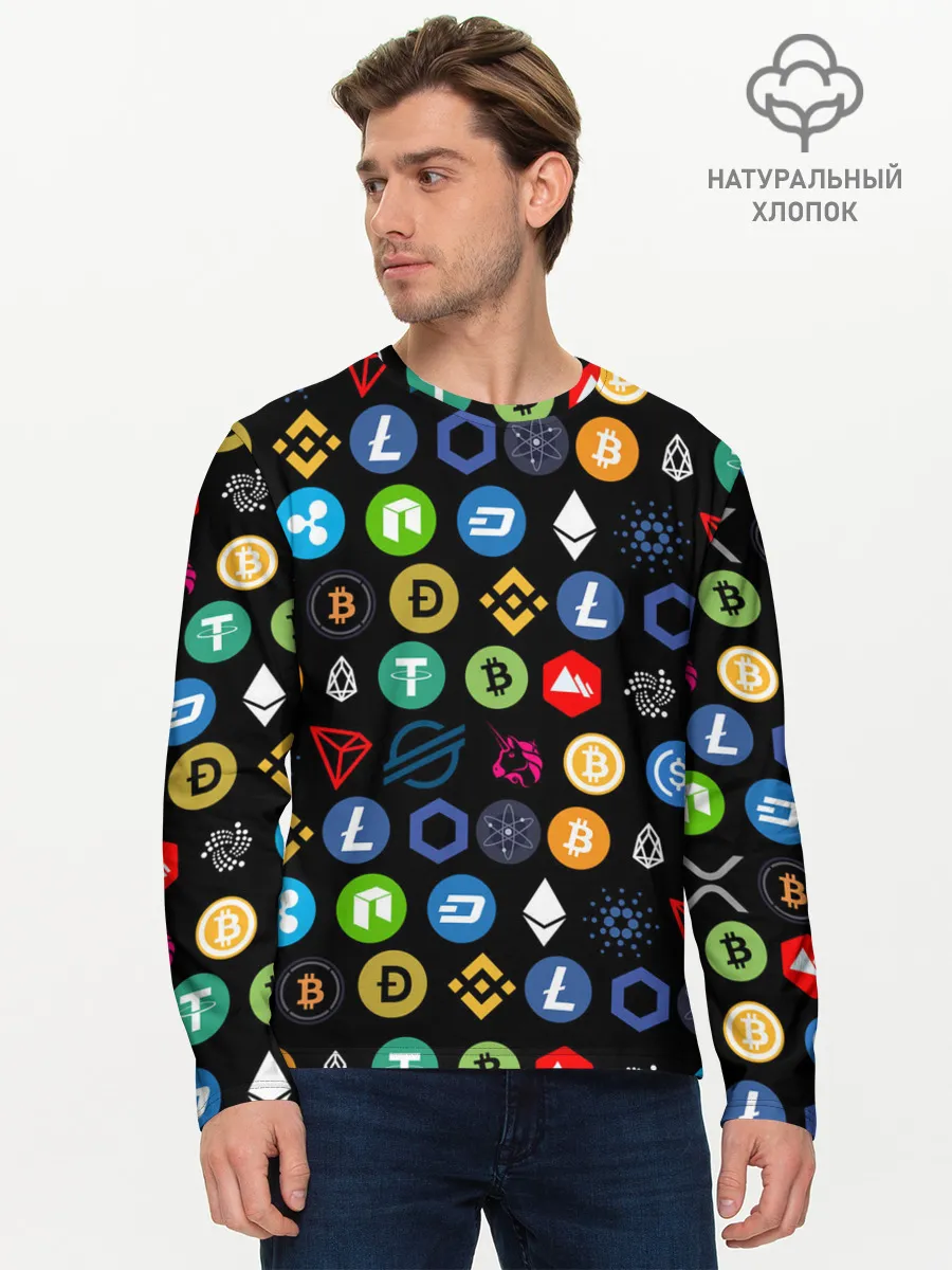 Мужской лонгслив базовый / ЛОГОТИПЫ КРИПТОВАЛЮТ | CRYPTOCURRENCIES