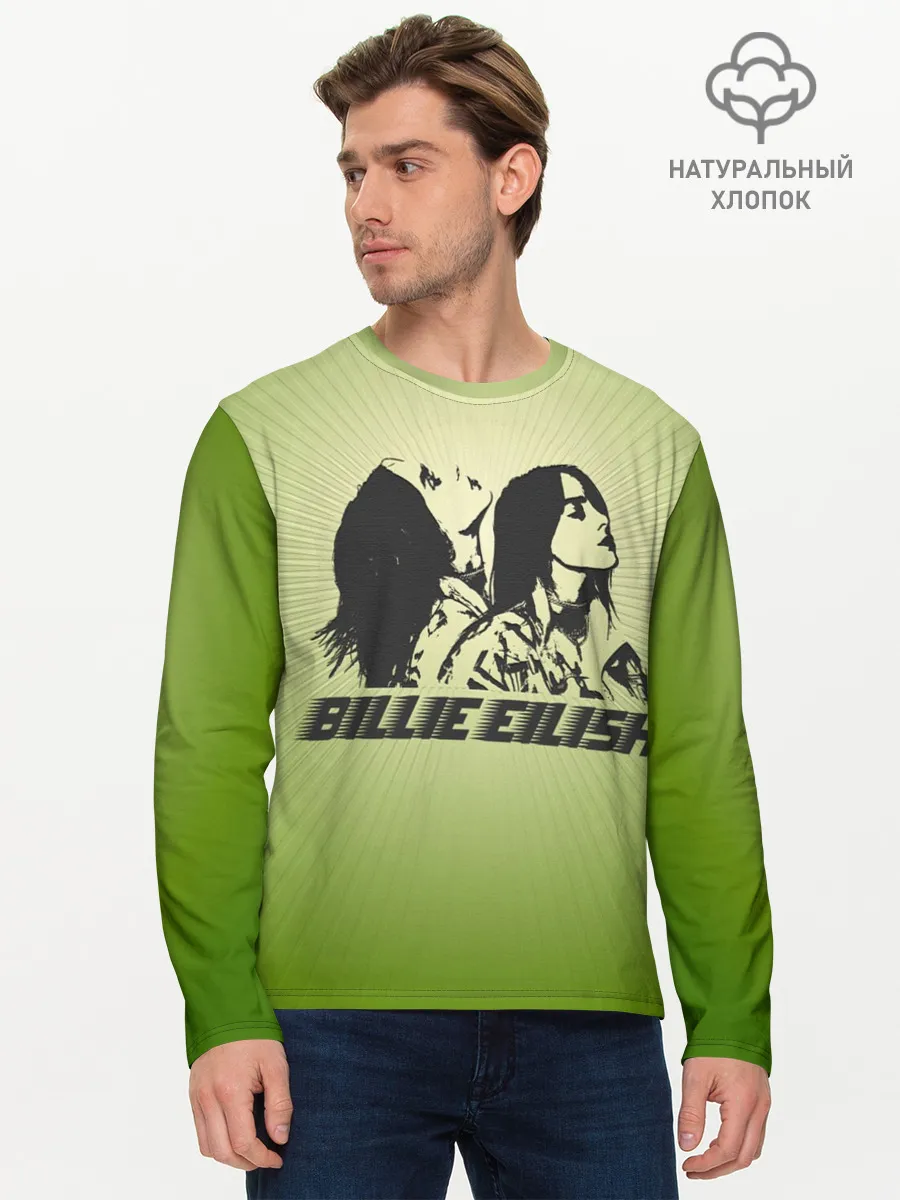 Мужской лонгслив базовый / Билли Айлиш на зеленом фоне