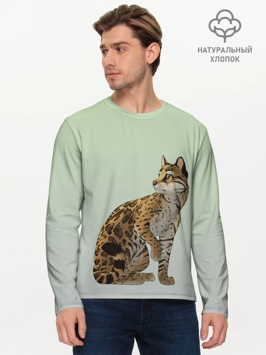 Мужской лонгслив базовый / дикий кот оцелот