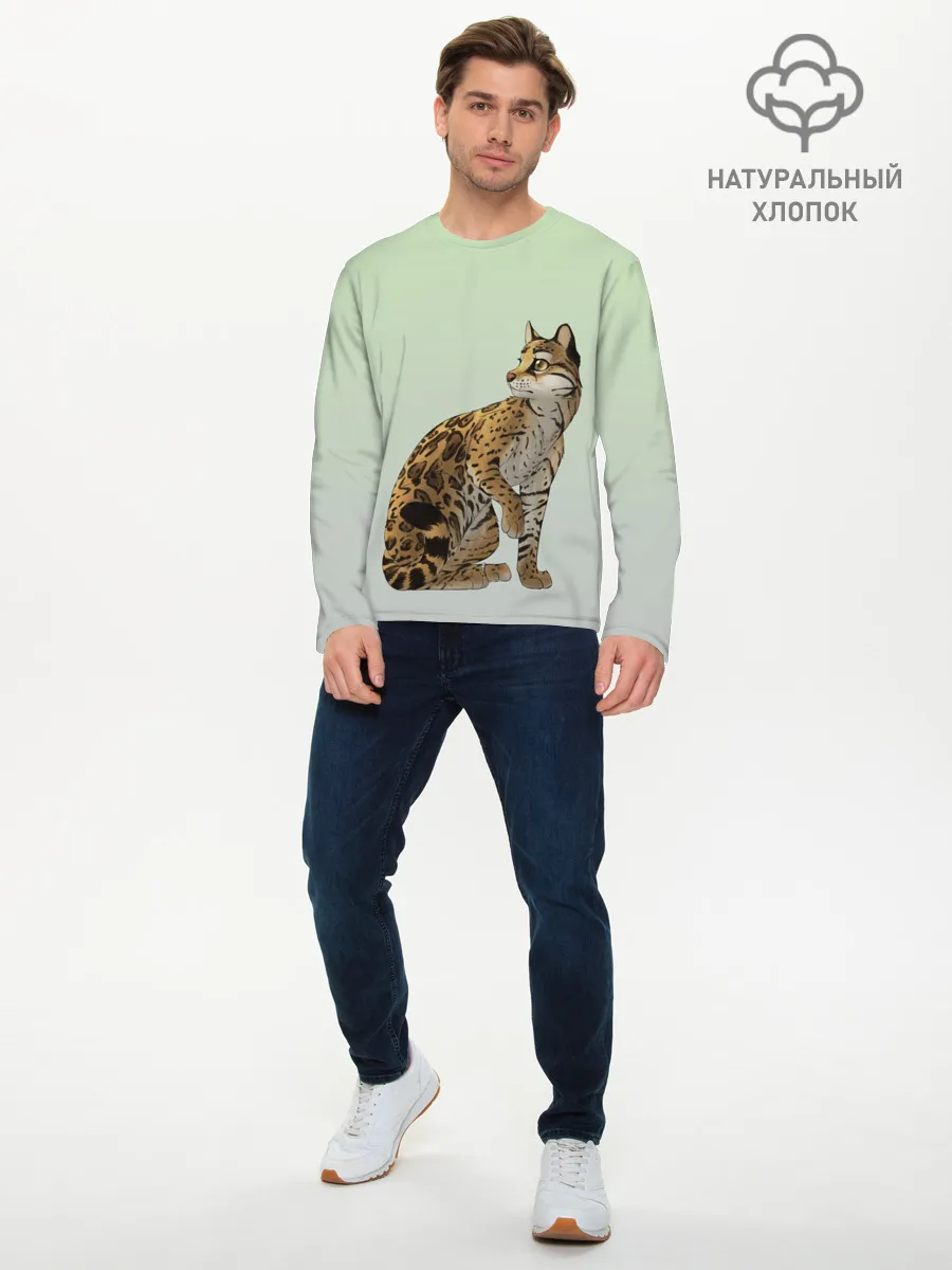 Мужской лонгслив базовый / дикий кот оцелот