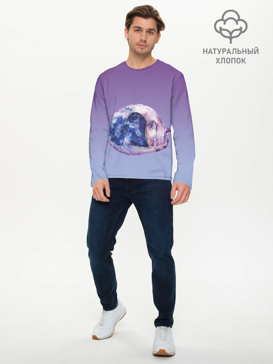 Мужской лонгслив базовый / кот звездное небо спит