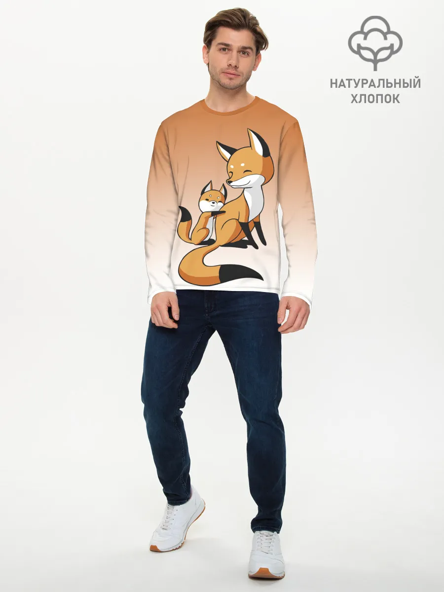 Мужской лонгслив базовый / лис и лисенок