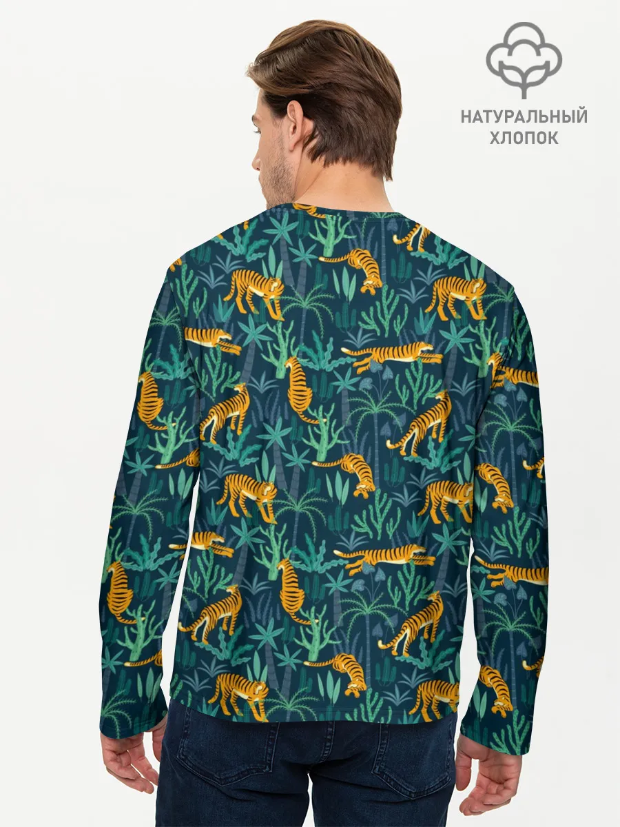 Мужской лонгслив базовый / Паттерн из Тигров и Растений