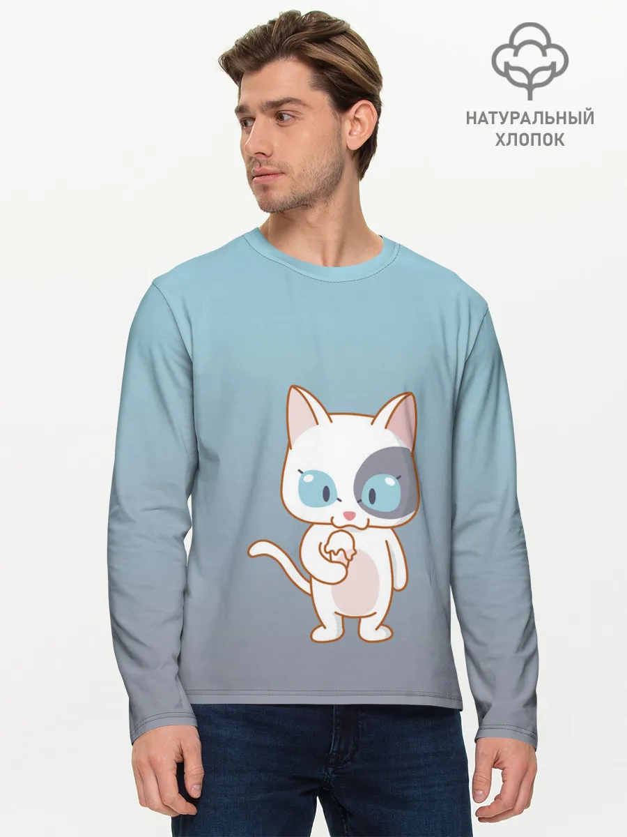 Мужской лонгслив базовый / кот с мороженкой