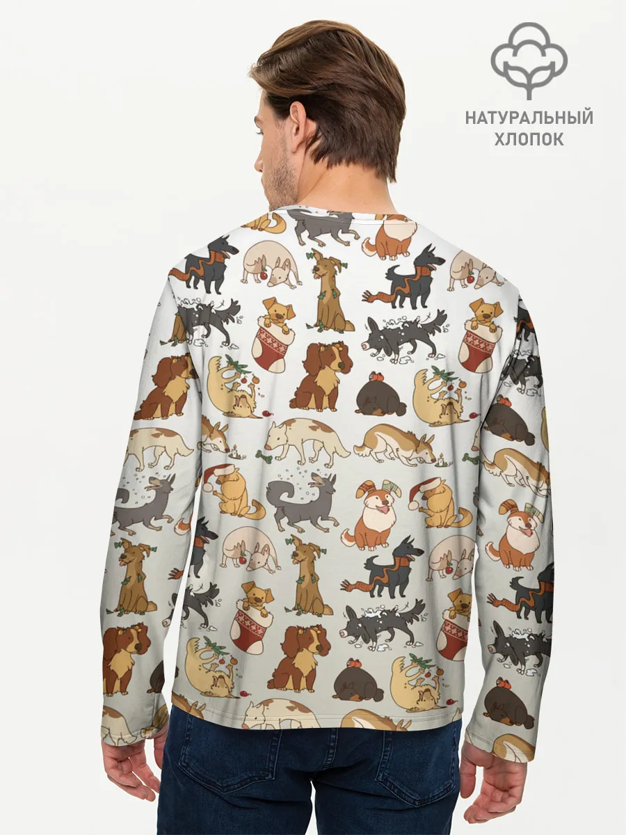 Мужской лонгслив базовый / узор песики собачки гав