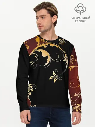 Мужской лонгслив базовый / Узор - Хохлома