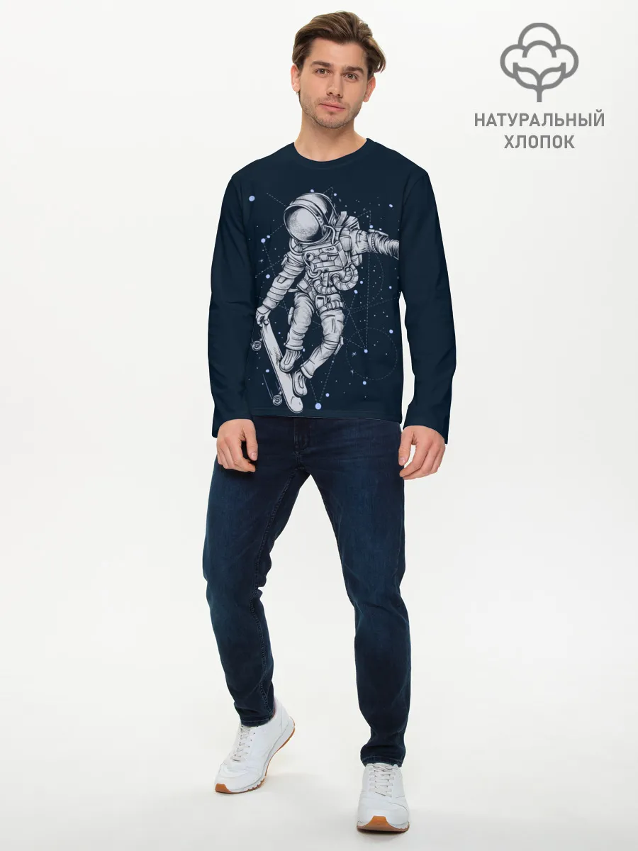 Мужской лонгслив базовый / Космический Скейтбординг