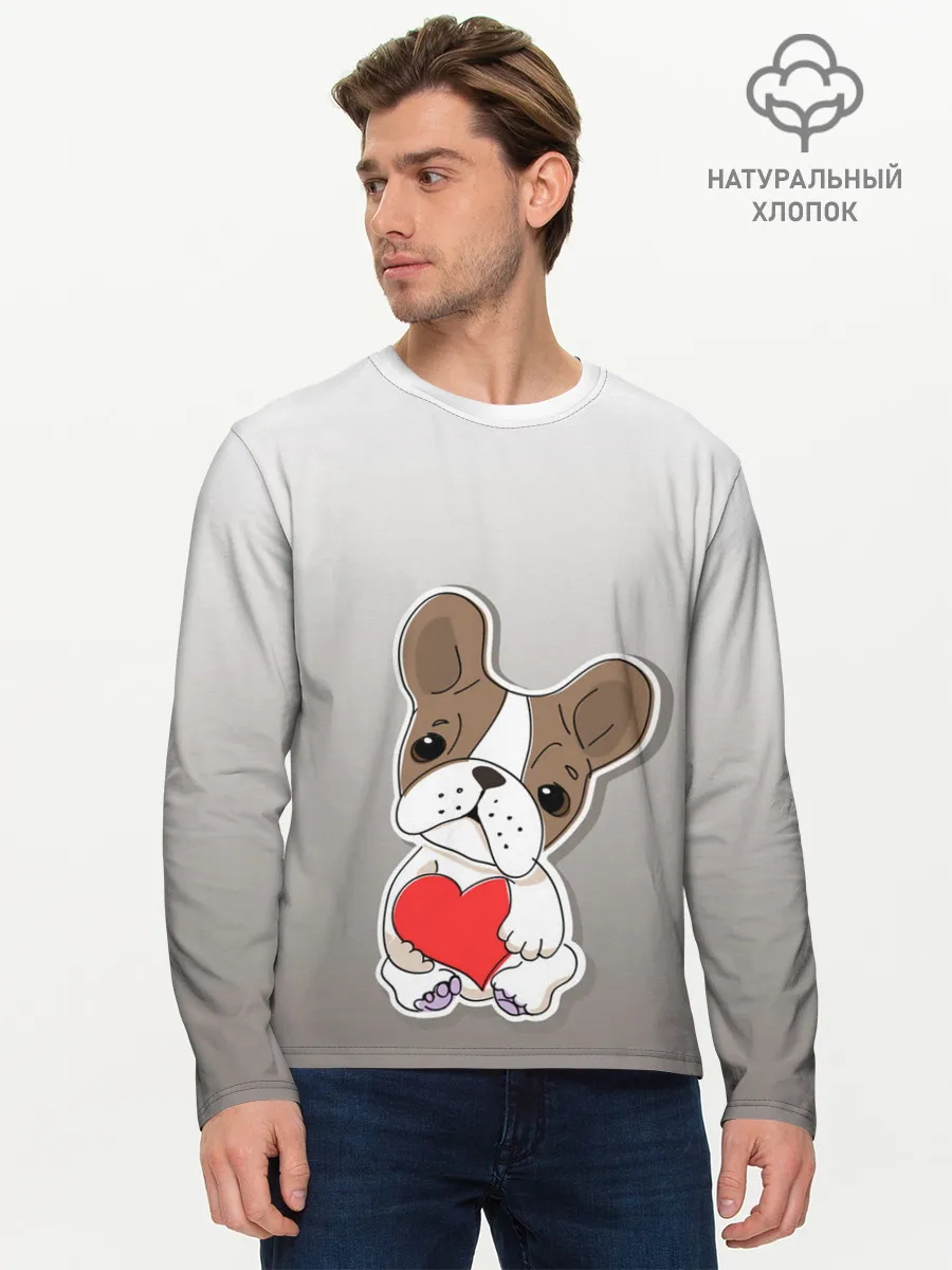 Мужской лонгслив базовый / французский бульдог сердечко