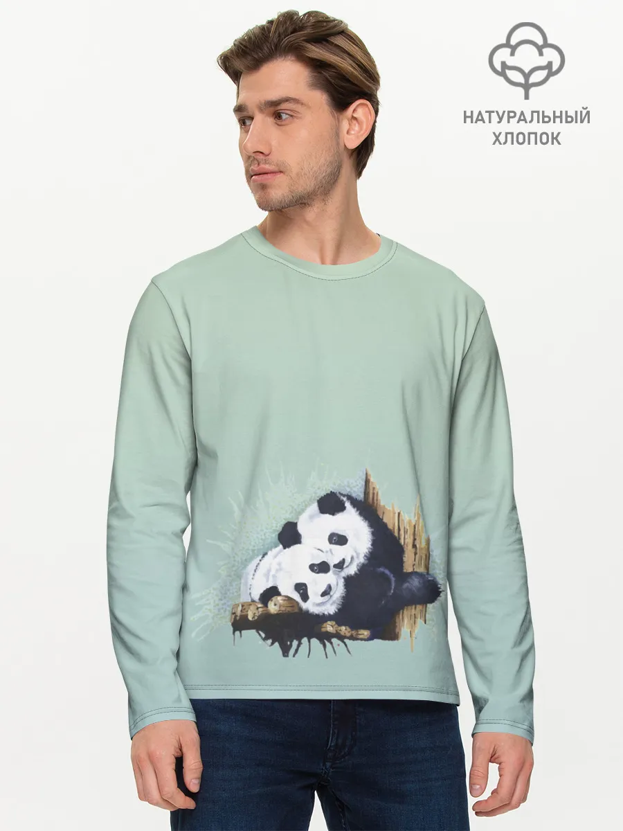 Мужской лонгслив базовый / акварельные панды